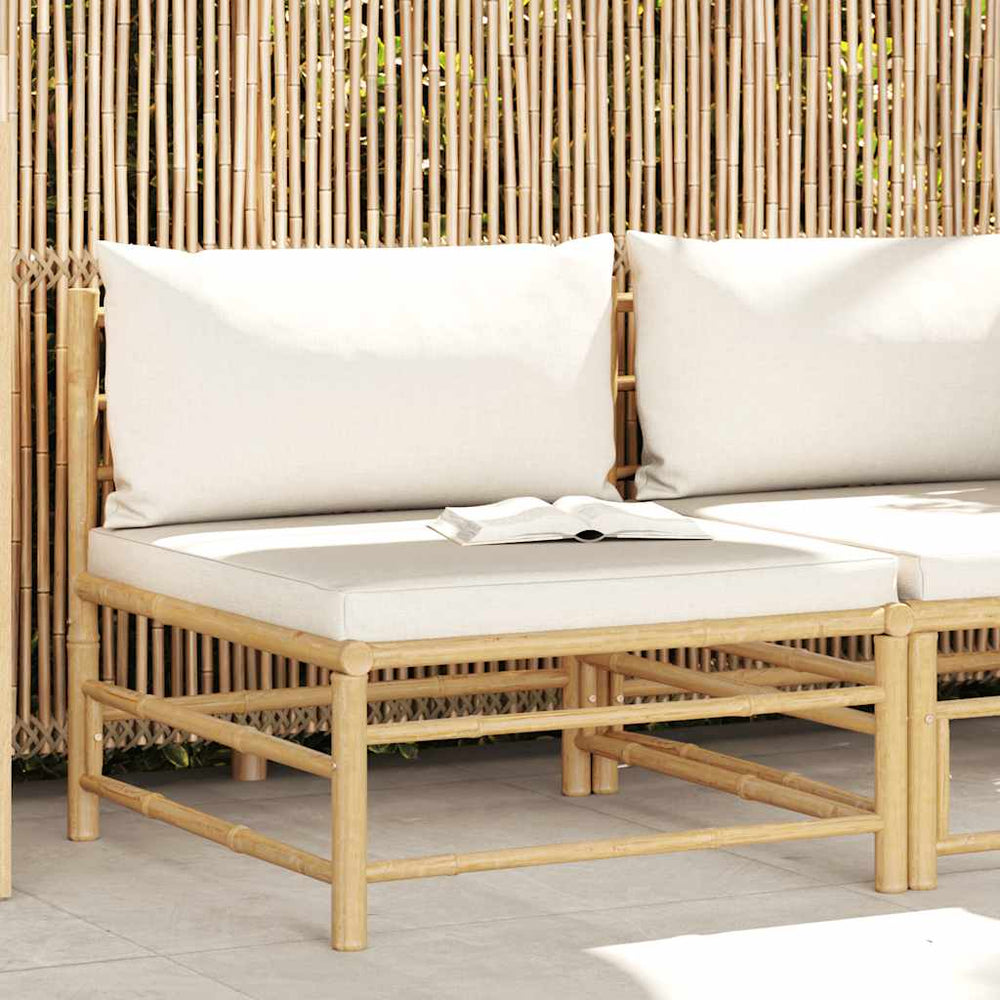 Garten-Mittelsofa mit Kissen Cremeweiß Bambus