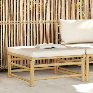 Garten-Fußhocker mit Kissen Cremeweiß Bambus