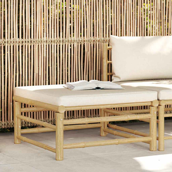 Garten-Fußhocker mit Kissen Cremeweiß Bambus