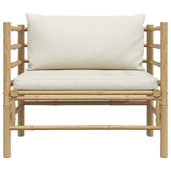 Gartensofa mit Kissen Cremeweiß Bambus