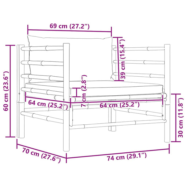 Gartensofa mit Kissen Cremeweiß Bambus