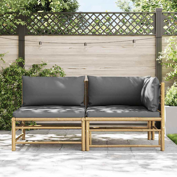 2-tlg. Garten-Lounge-Set mit Kissen Dunkelgrau Bambus