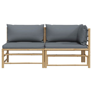 2-tlg. Garten-Lounge-Set mit Kissen Dunkelgrau Bambus