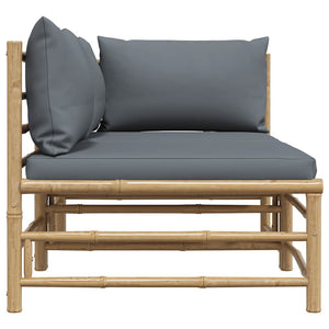 2-tlg. Garten-Lounge-Set mit Kissen Dunkelgrau Bambus