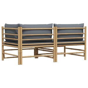 2-tlg. Garten-Lounge-Set mit Kissen Dunkelgrau Bambus