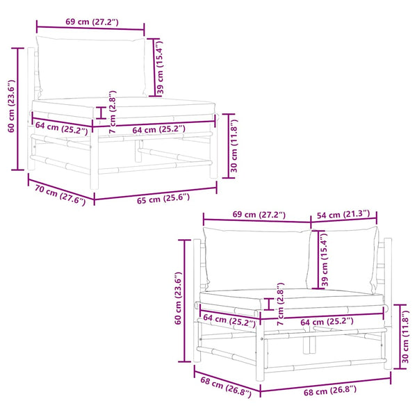 2-tlg. Garten-Lounge-Set mit Kissen Dunkelgrau Bambus