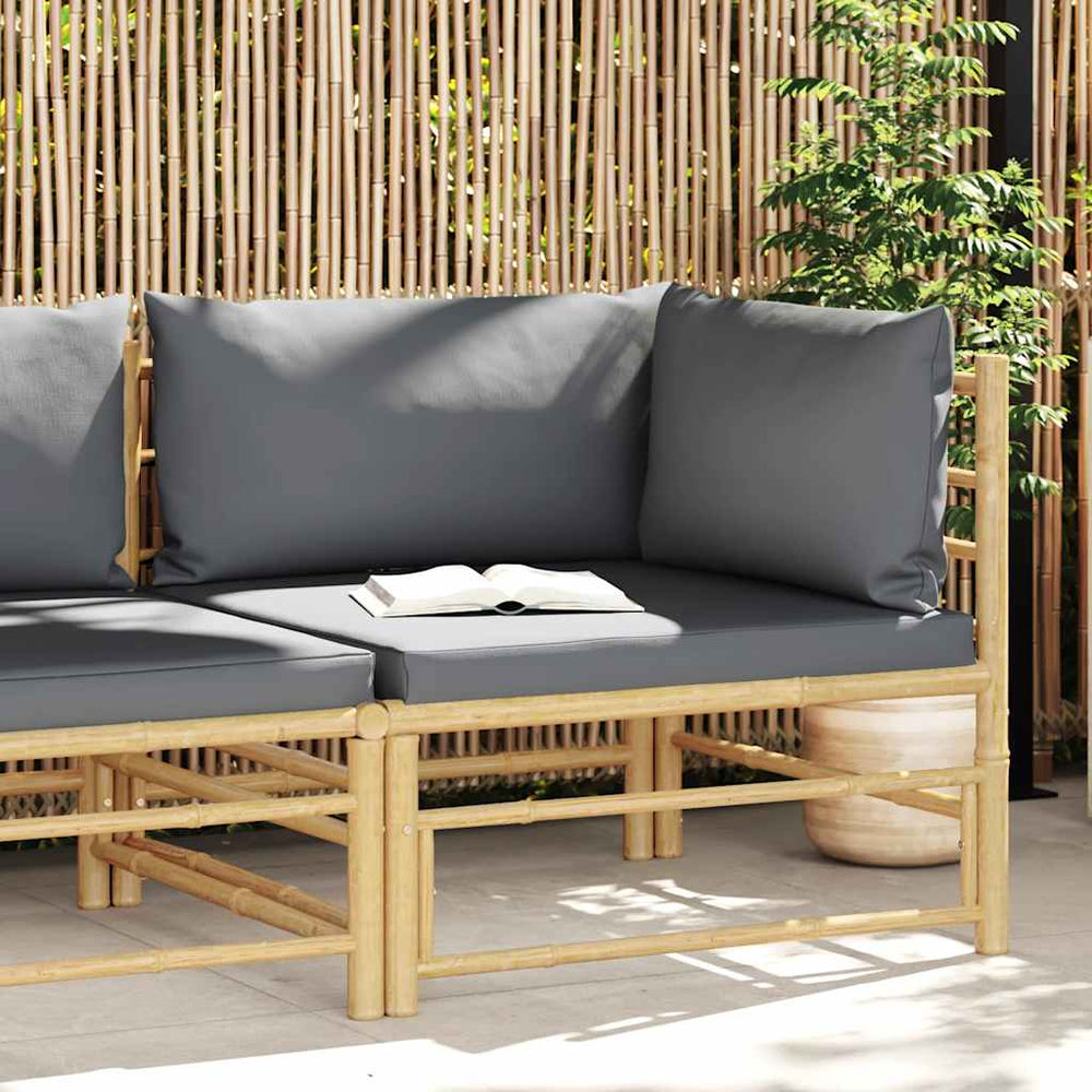Garten-Ecksofa mit Dunkelgrauen Kissen Bambus