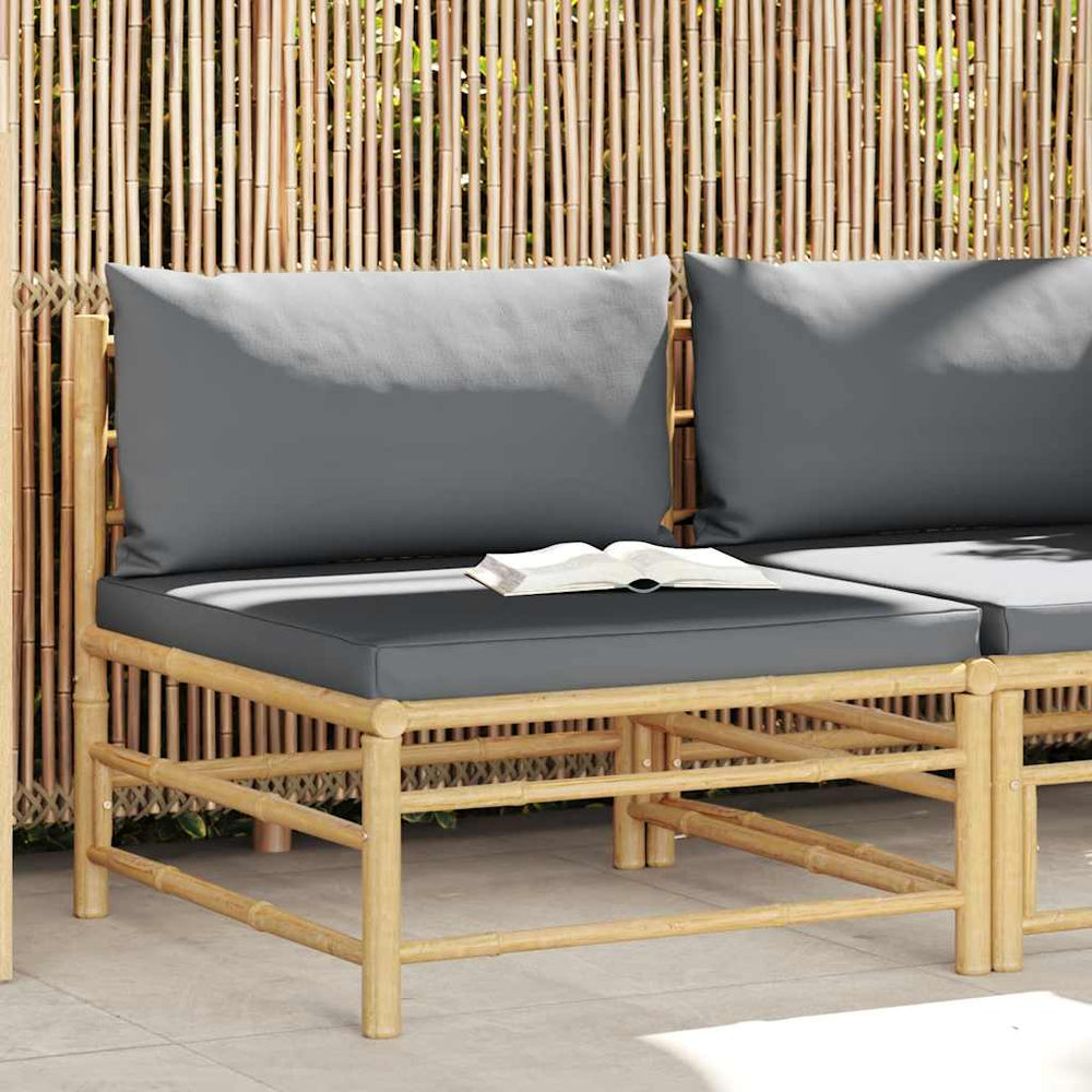 Garten-Mittelsofa mit Dunkelgrauen Kissen Bambus
