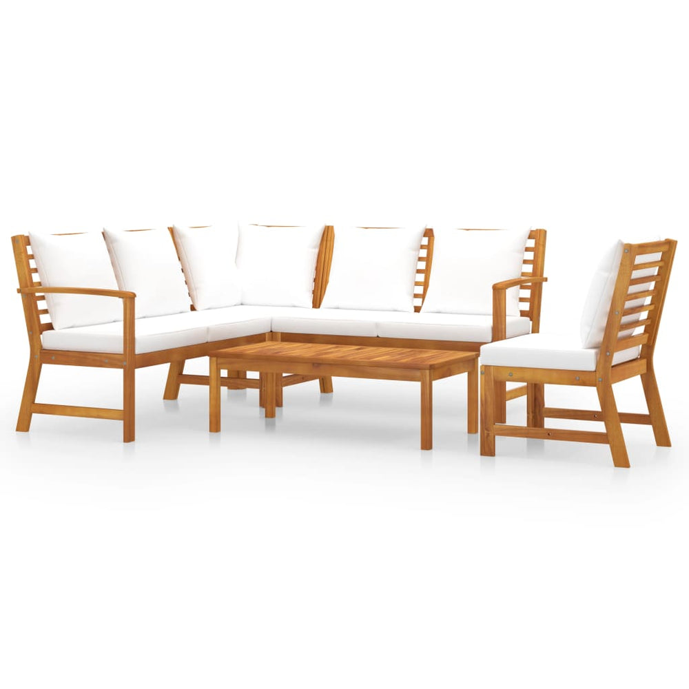 vidaXL 5-piece Garden Lounge Set with Cushions Cream Solid Acacia Wood