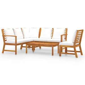 5-tlg. Garten-Lounge-Set mit Auflagen Creme Massivholz Akazie