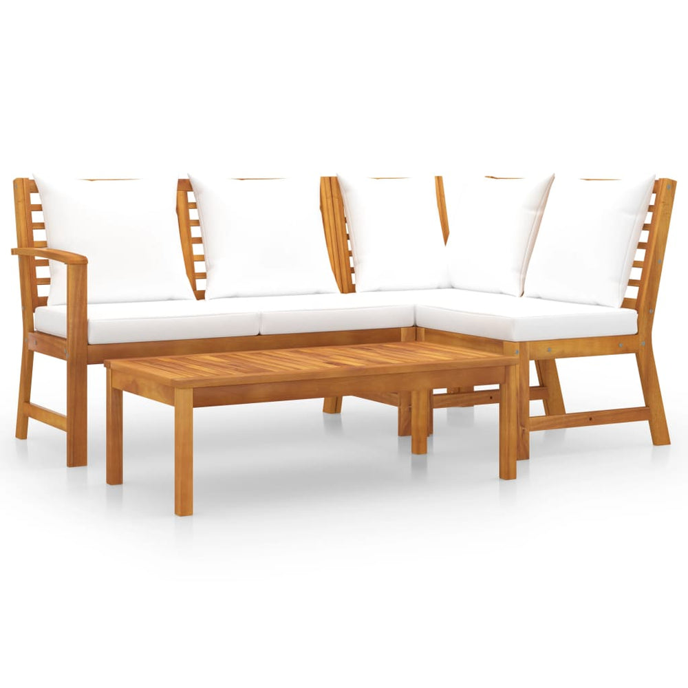 vidaXL 4-piece Garden Lounge Set with Cushions Cream Solid Acacia Wood
