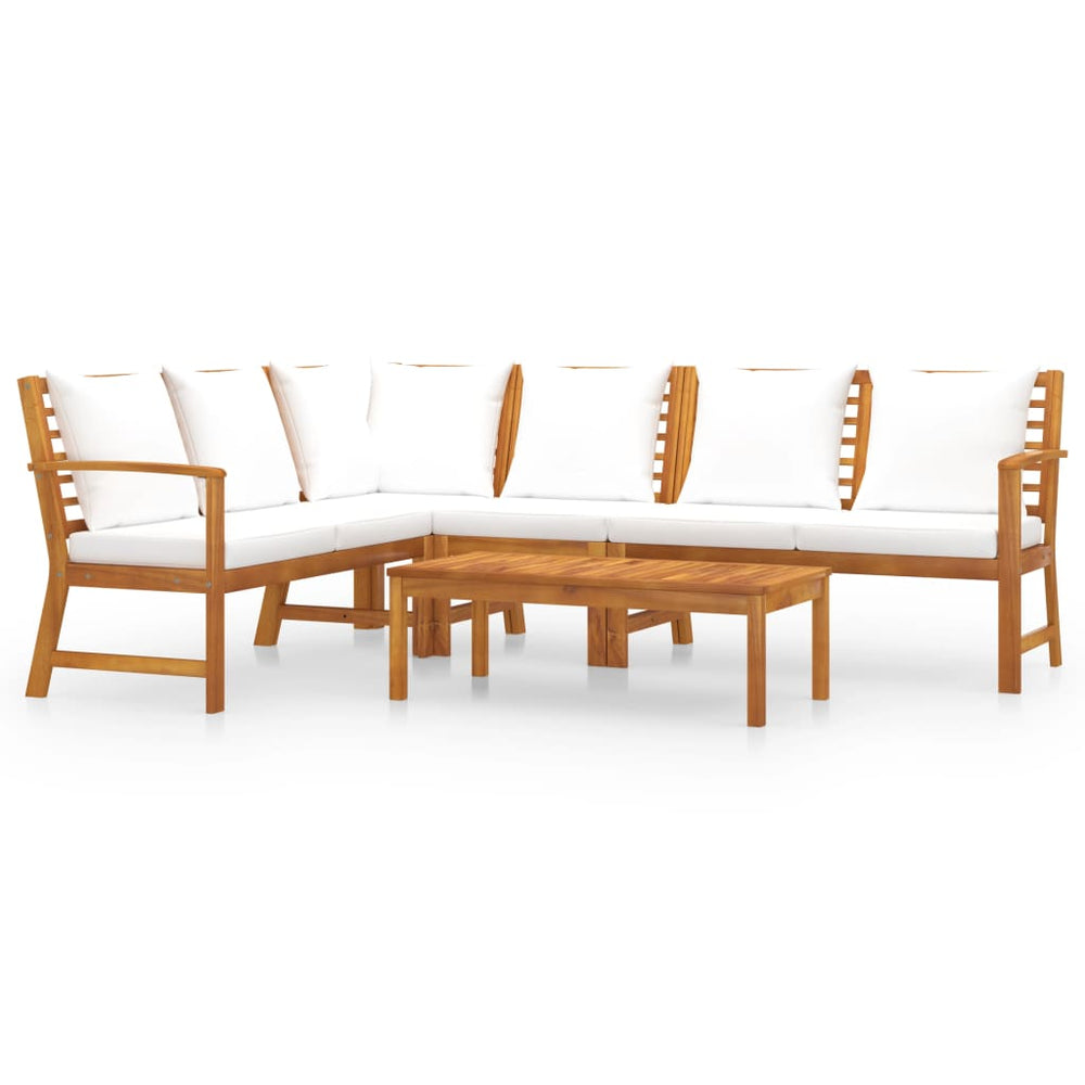 vidaXL 5-piece Garden Lounge Set with Cushions Cream Solid Acacia Wood