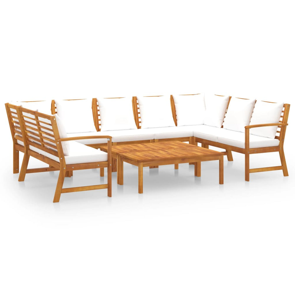 vidaXL 9-piece Garden Lounge Set with Cushions Cream Solid Acacia Wood