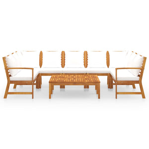 9-tlg. Garten-Lounge-Set mit Auflagen Creme Massivholz Akazie