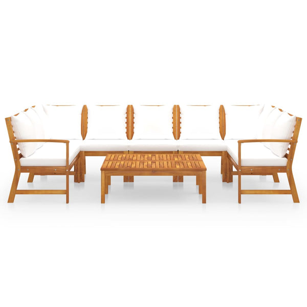9-tlg. Garten-Lounge-Set mit Auflagen Creme Massivholz Akazie