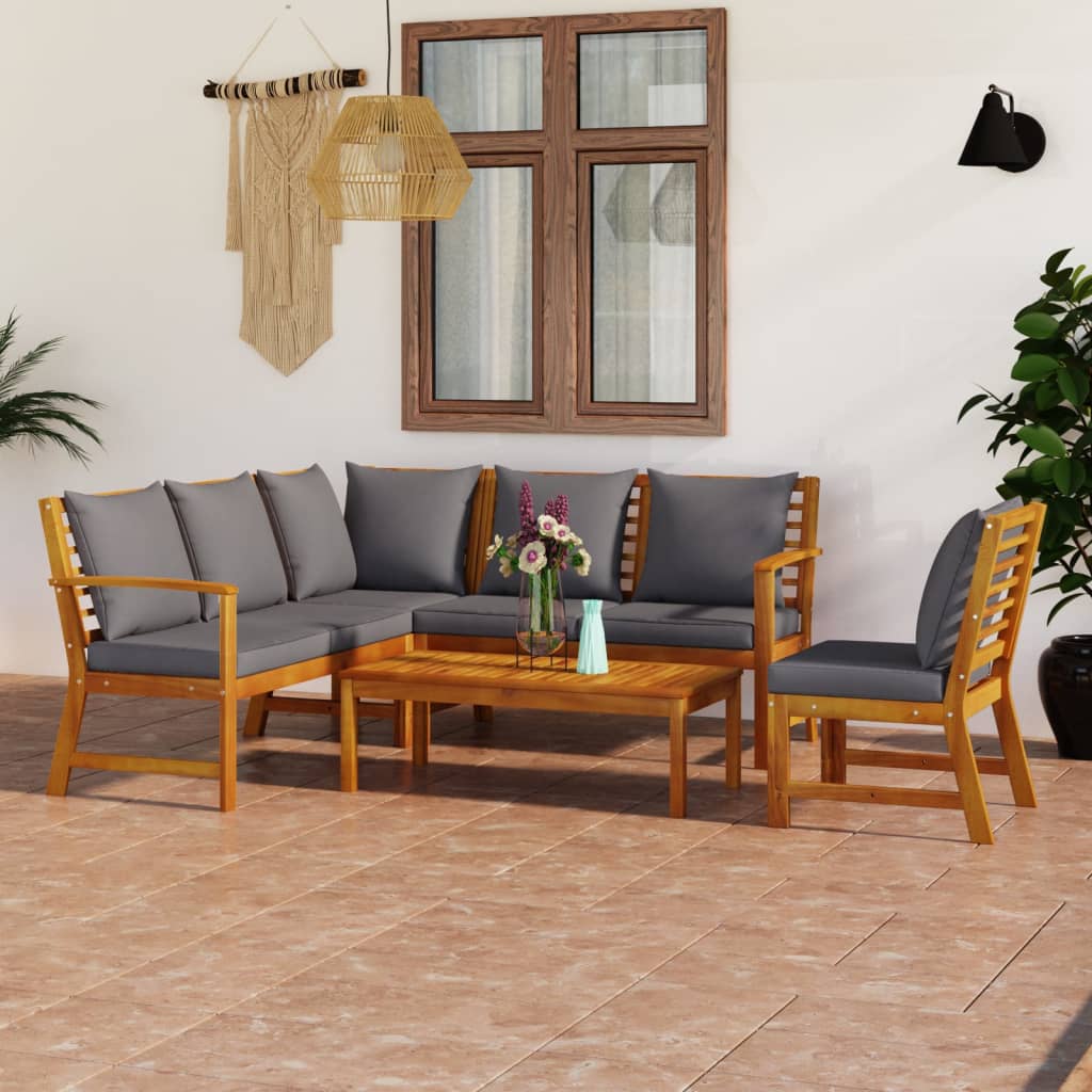 vidaXL Salon de jardin 5 pièces avec coussins Bois d'acacia massif