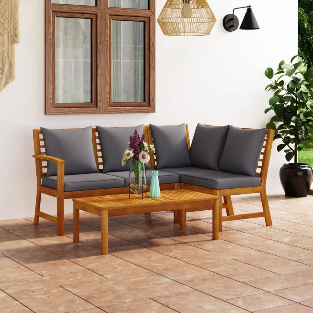 vidaXL 4-Piece Garden Lounge Set with Cushions Solid Acacia Wood