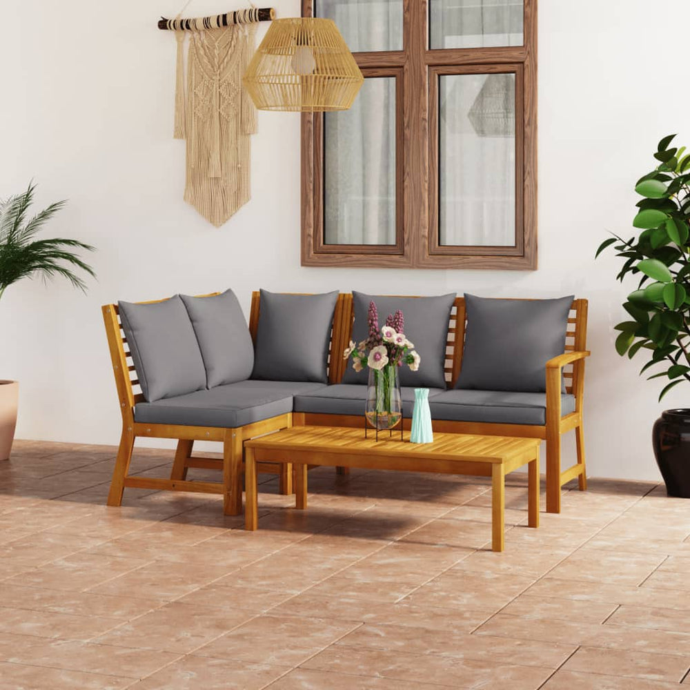 vidaXL 4-Piece Garden Lounge Set with Cushions Solid Acacia Wood