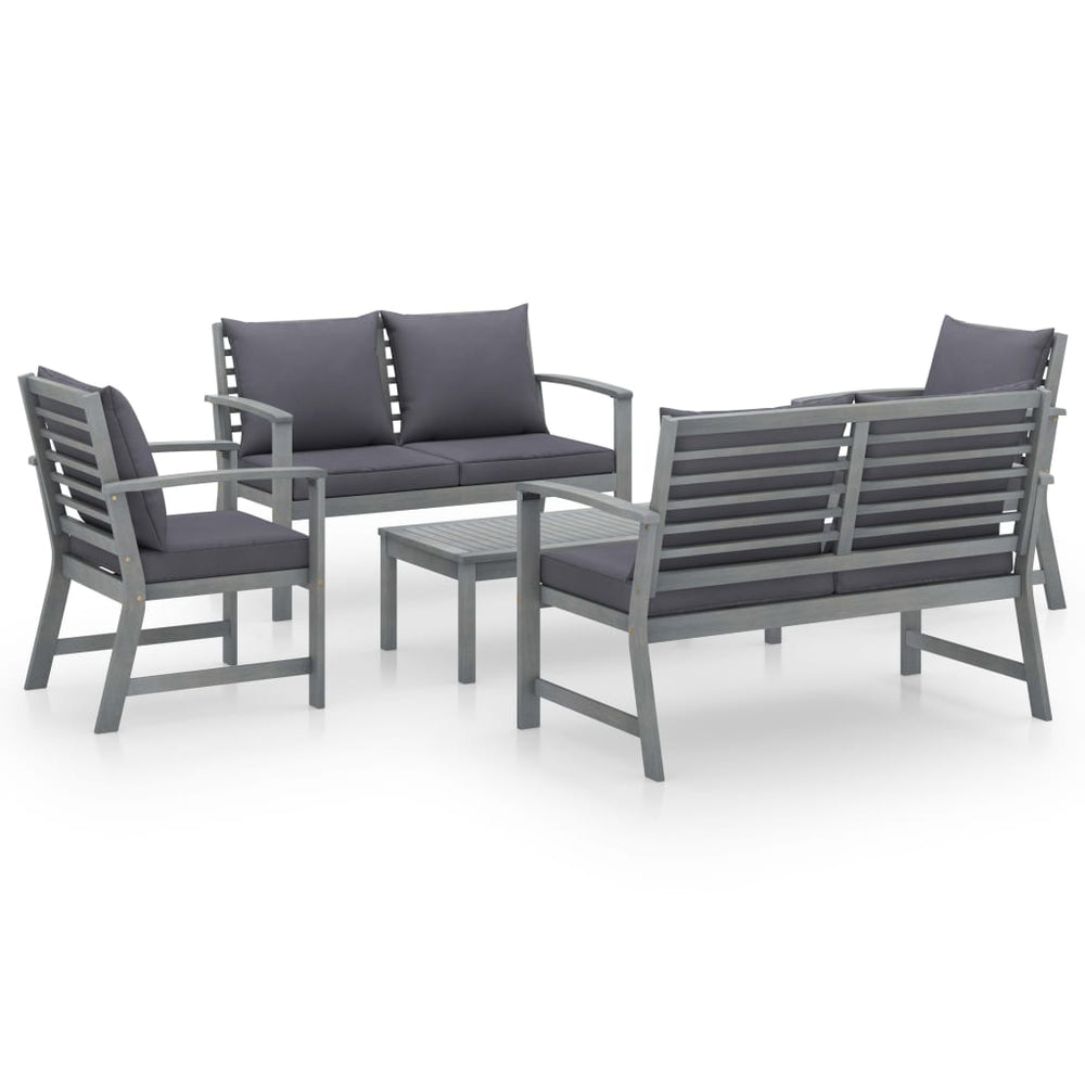 vidaXL 5-piece Garden Lounge Set with Cushions Solid Acacia Wood Grey