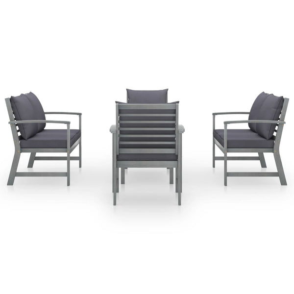 5-tlg. Garten-Lounge-Set mit Auflagen Massivholz Akazie Grau