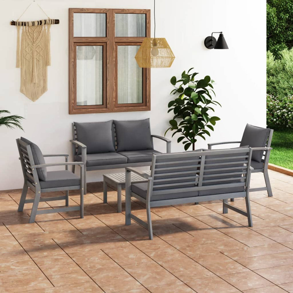 vidaXL 5-piece Garden Lounge Set with Cushions Solid Acacia Wood Grey