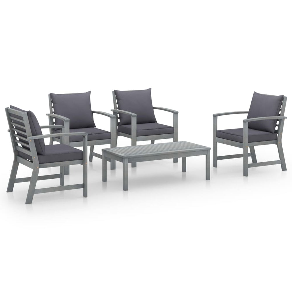 vidaXL 5-piece Garden Lounge Set with Cushions Solid Acacia Wood Grey