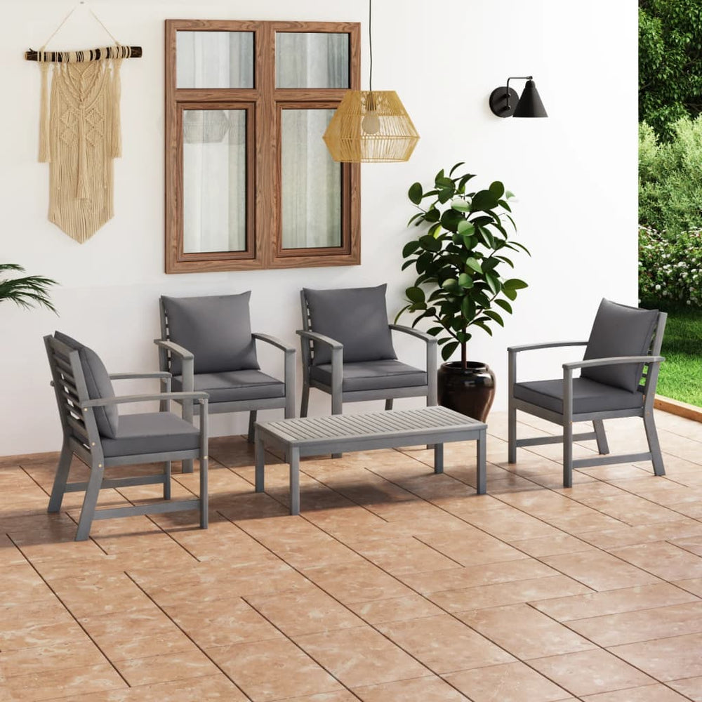 vidaXL 5-piece Garden Lounge Set with Cushions Solid Acacia Wood Grey