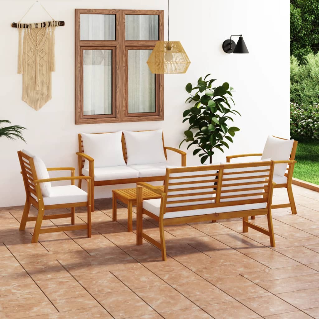 vidaXL Salon de jardin 5 pièces avec coussins Bois d'acacia massif