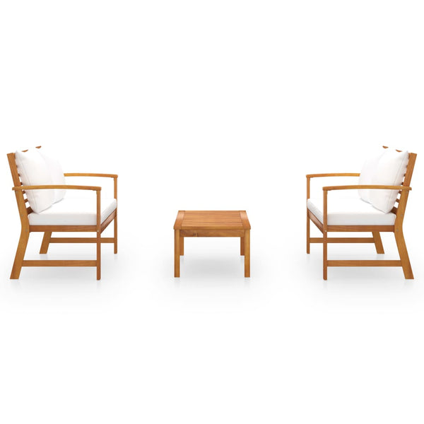 3-tlg. Garten-Lounge-Set mit Auflagen Massivholz Akazie