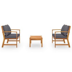 3-tlg. Garten-Lounge-Set mit Auflagen Massivholz Akazie