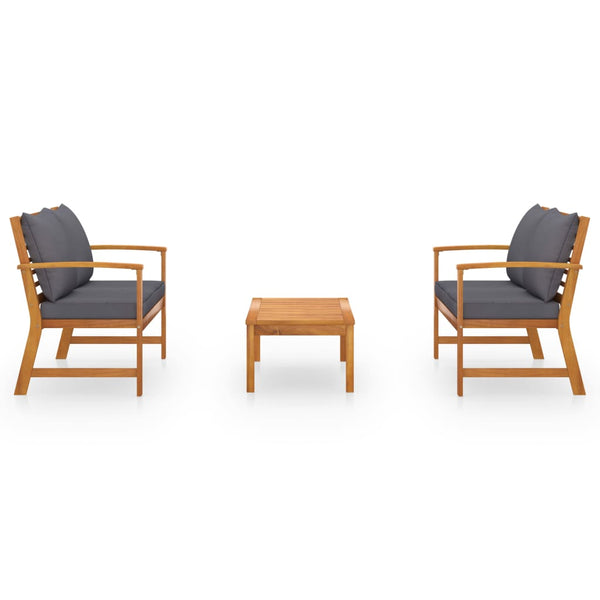 3-tlg. Garten-Lounge-Set mit Auflagen Massivholz Akazie