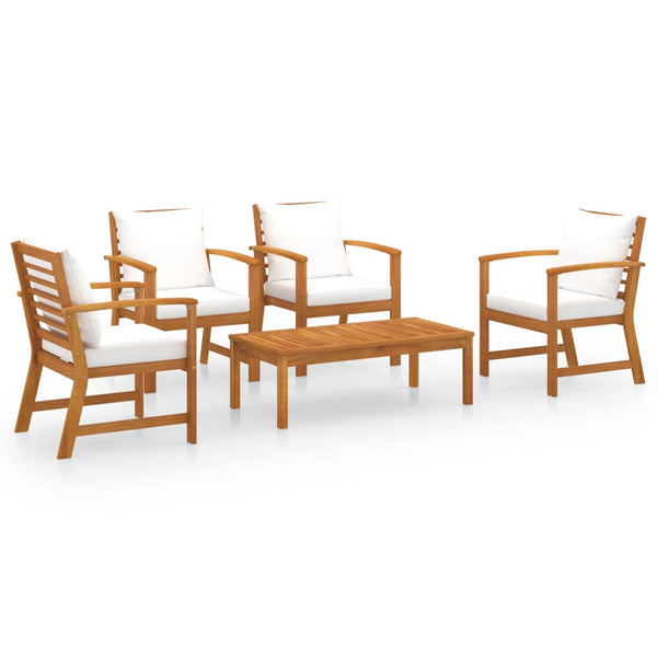 5-tlg. Garten-Lounge-Set mit Auflagen Massivholz Akazie