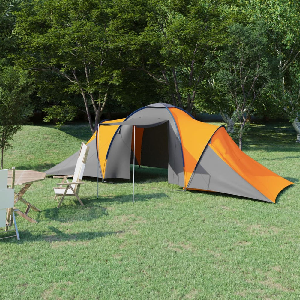 6-Personen-Campingzelt Grau und Orange