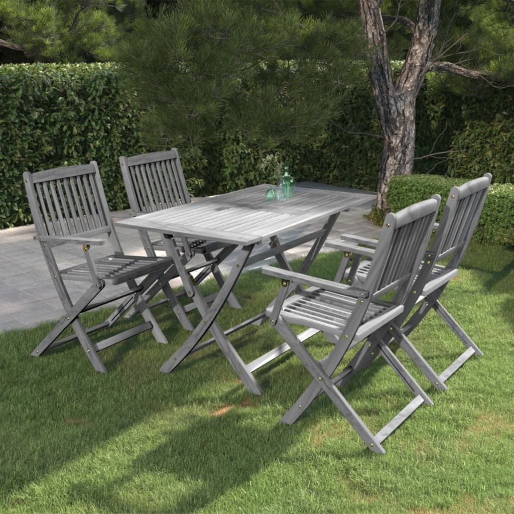 5-tlg. Garten-Essgruppe Massivholz Akazie Grau