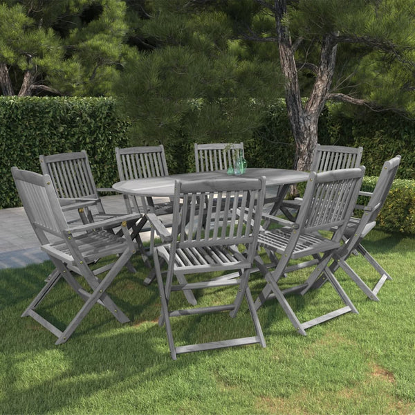9-tlg. Garten-Essgruppe Massivholz Akazie Grau