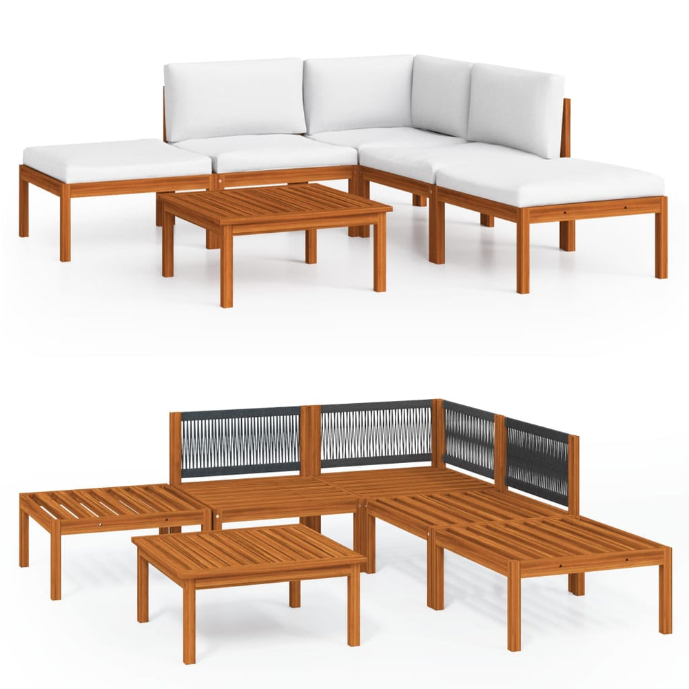 vidaXL 6-piece Garden Lounge Set with Cushions Cream Acacia Wood & Rope