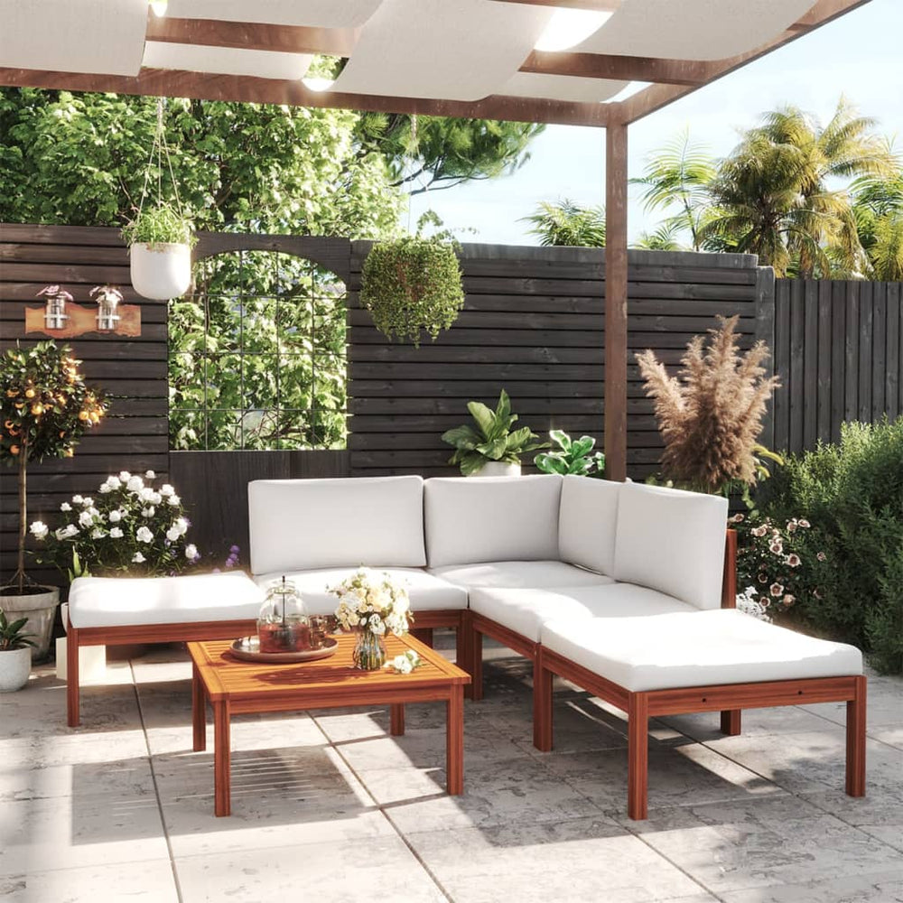 vidaXL 6-piece Garden Lounge Set with Cushions Cream Acacia Wood & Rope