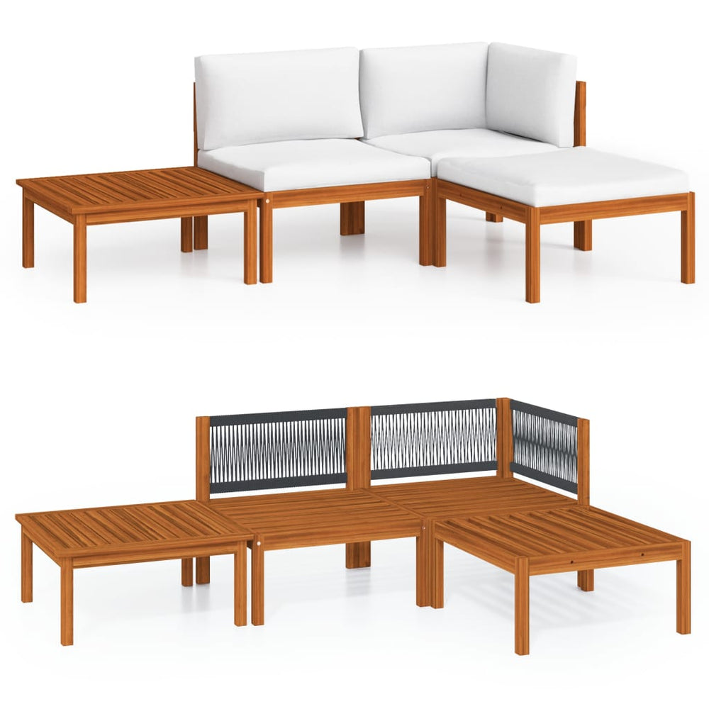 vidaXL 4-Piece Garden Lounge Set with Cushions Cream Acacia Wood & Rope