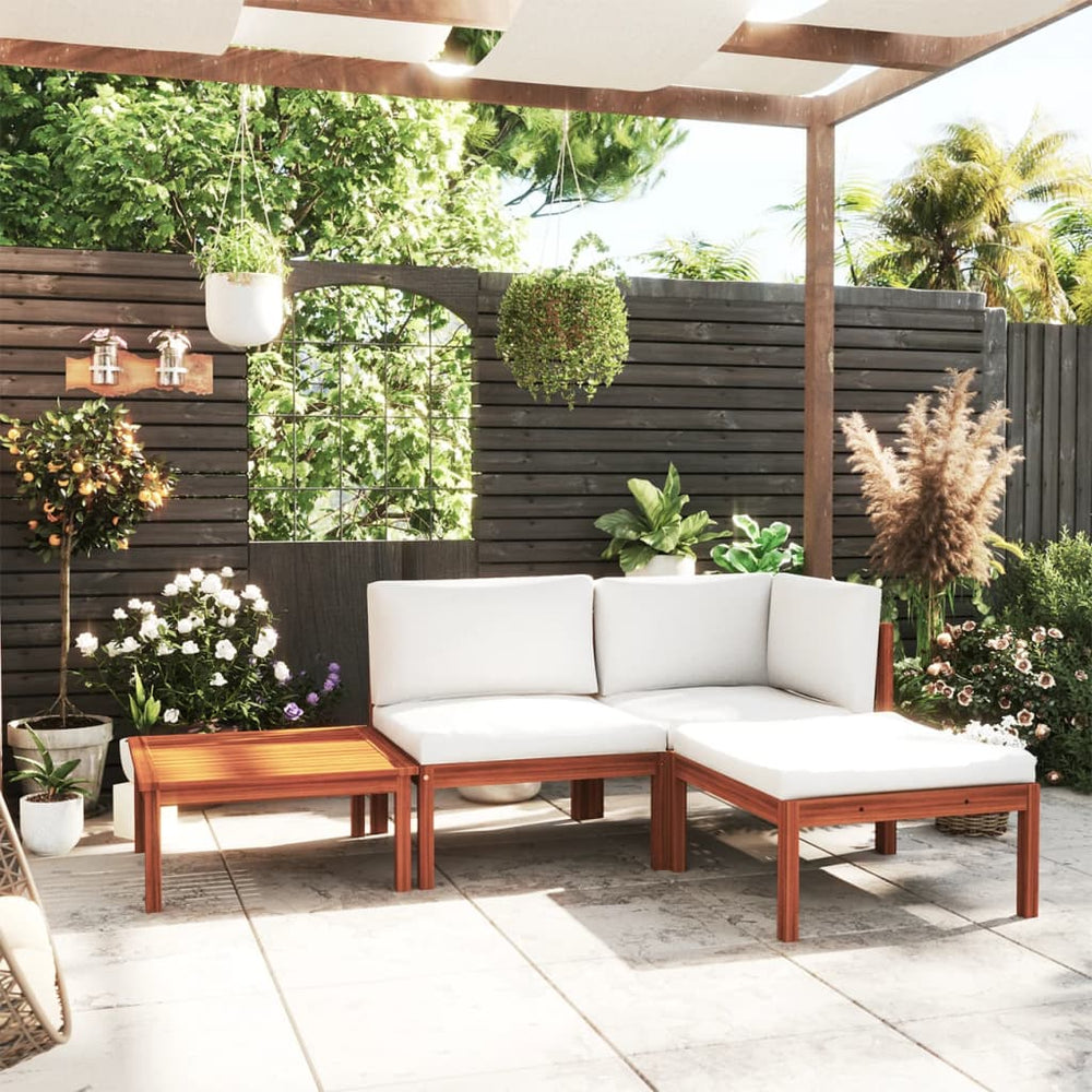 vidaXL 4-Piece Garden Lounge Set with Cushions Cream Acacia Wood & Rope