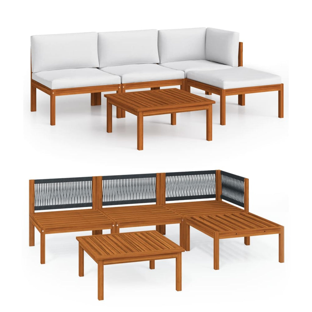 vidaXL 5-piece Garden Lounge Set with Cushions Cream Acacia Wood & Rope