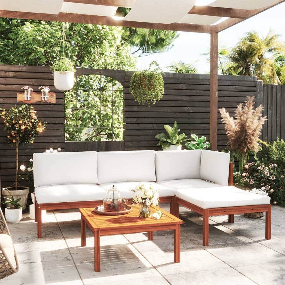 vidaXL 5-piece Garden Lounge Set with Cushions Cream Acacia Wood & Rope