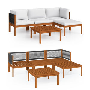 vidaXL Salon de jardin 5 pcs avec coussins, bois d'acacia et corde, crème