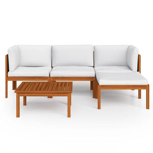 vidaXL Salon de jardin 5 pcs avec coussins, bois d'acacia et corde, crème