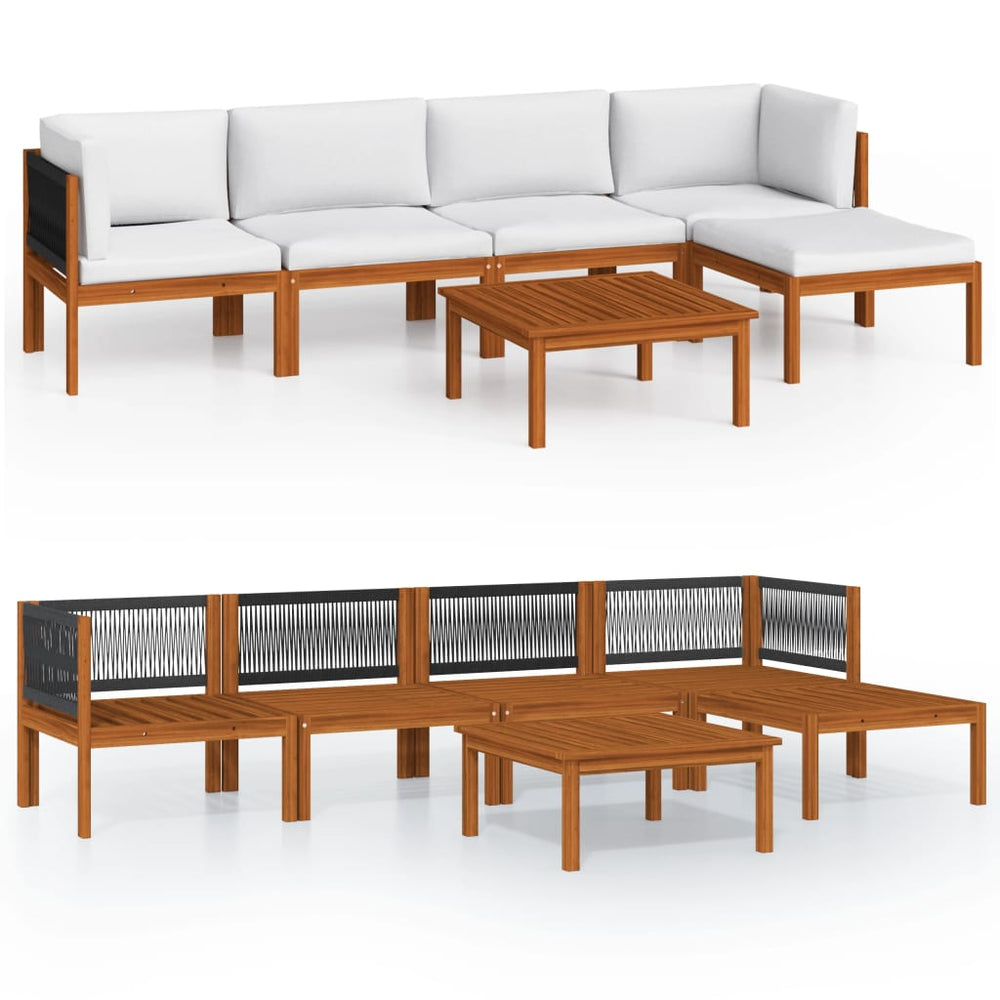 vidaXL 6-piece Garden Lounge Set with Cushions Cream Acacia Wood & Rope