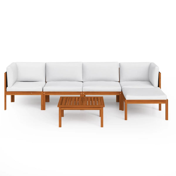 6-tlg. Garten-Lounge-Set mit Kissen Cremefarbenes Holz Akazie & Seil