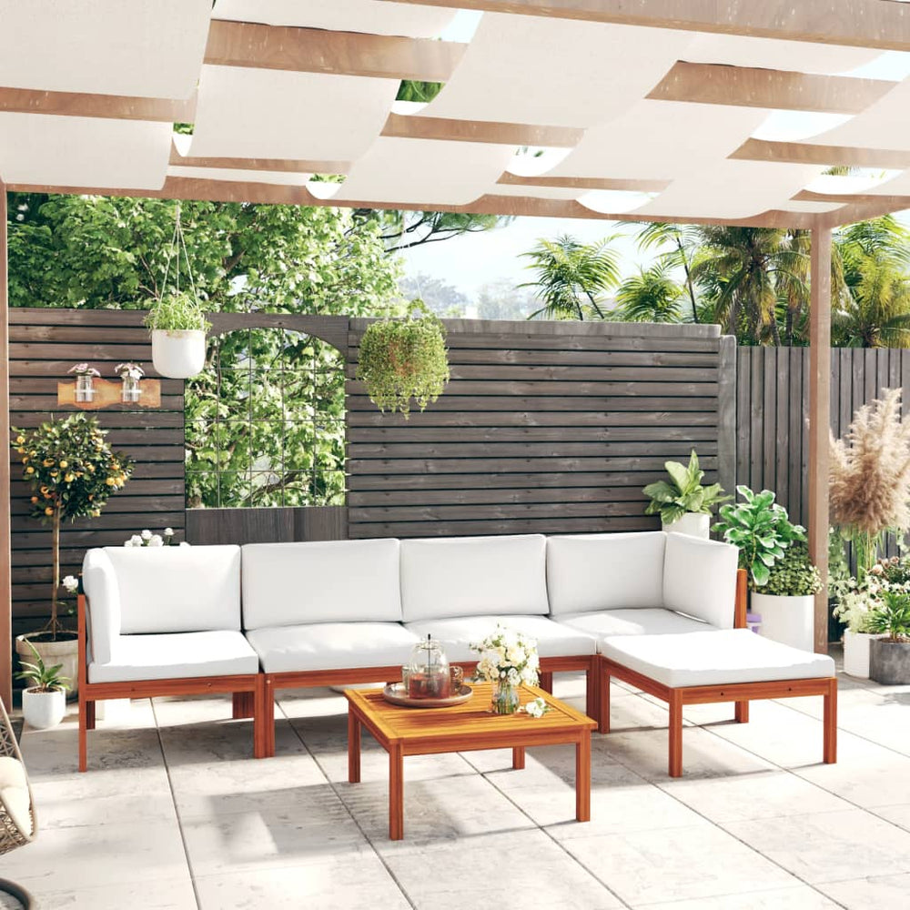 vidaXL 6-piece Garden Lounge Set with Cushions Cream Acacia Wood & Rope
