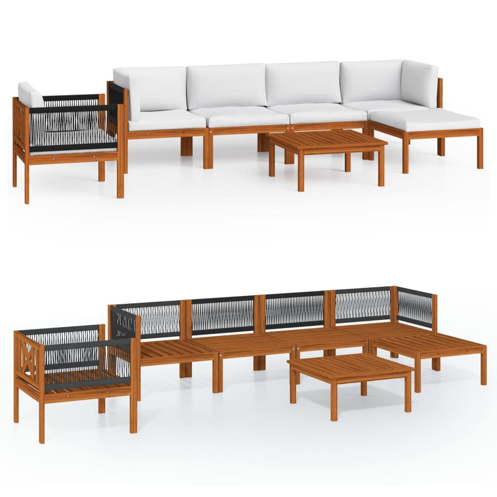 vidaXL 7-Piece Garden Lounge Set with Cushions Cream Acacia Wood & Rope