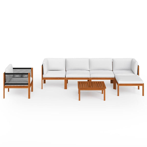 7-tlg. Garten-Lounge-Set mit Kissen Cremefarbenes Holz Akazie & Seil