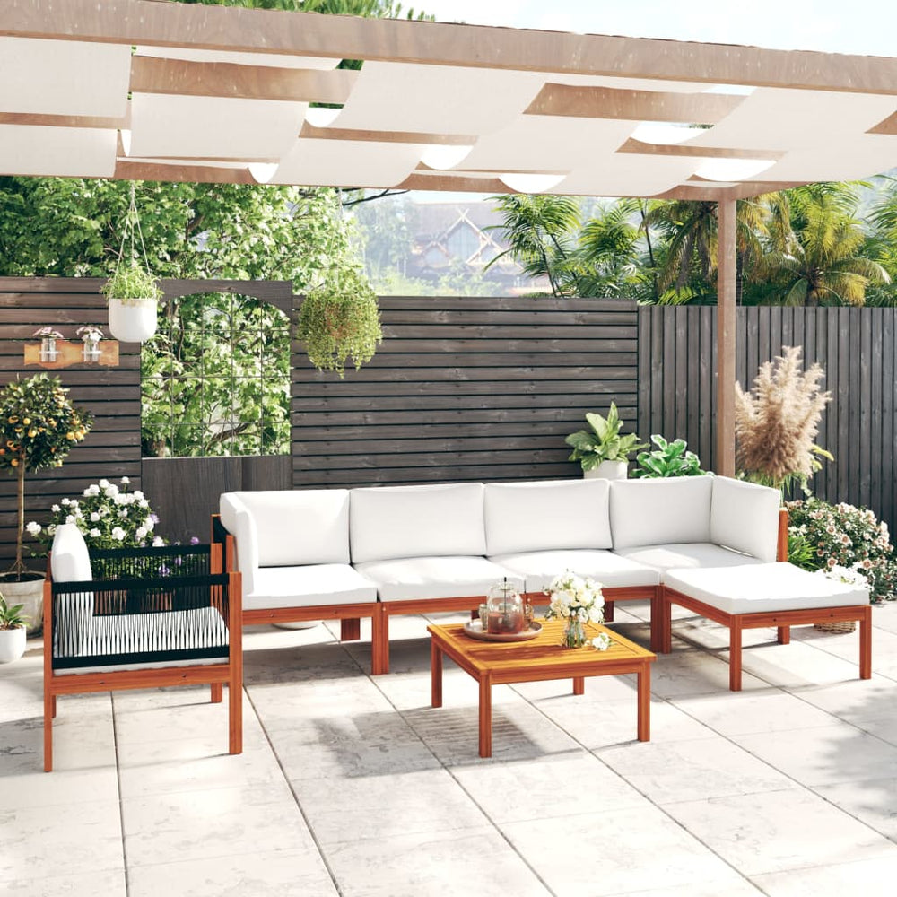 vidaXL 7-Piece Garden Lounge Set with Cushions Cream Acacia Wood & Rope
