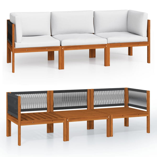 3-Sitzer-Gartensofa mit Kissen Holz Akazie & Seil